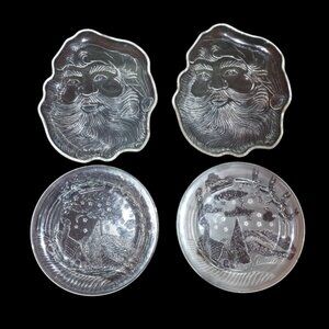 Celebrations Crystal (2) Santa Faces (2) Night Before Christmas Serving Plates